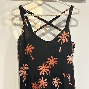 Sugarhill Brighton Tara batik tiered midi sundress black, palm tree print 6 new